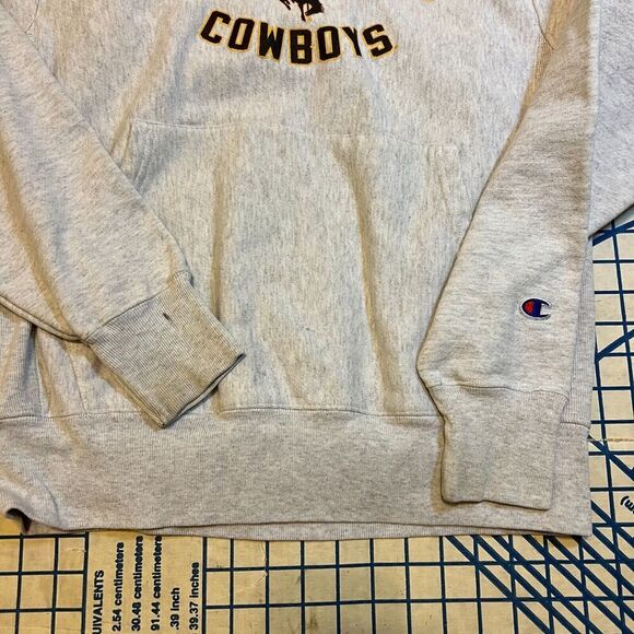 Wyoming Cowboys Hoodie Size Small Champion Reverse Weave Grey Pullover y2k - Picture 7 of 10